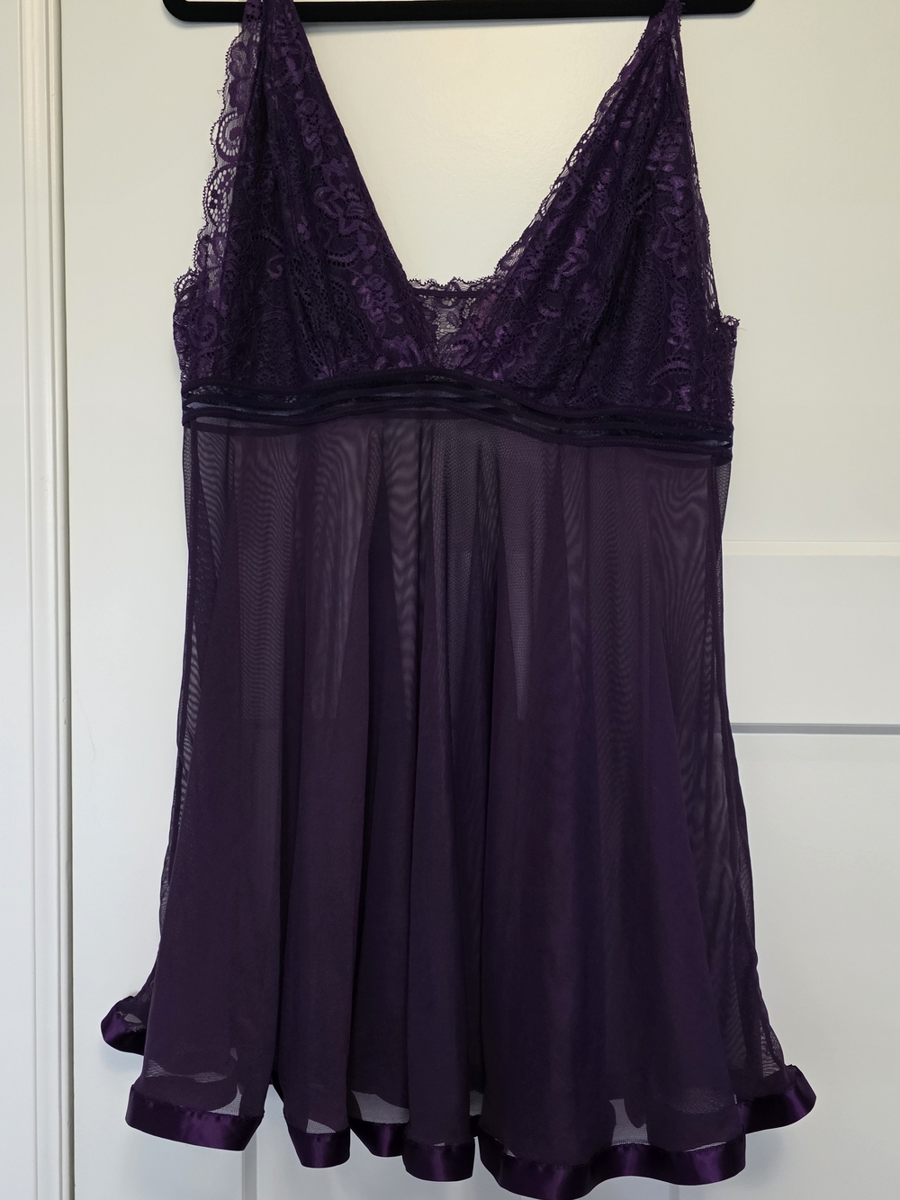 2X Purple Lace & Mesh Chemise Nightdress Lingerie Plus Size